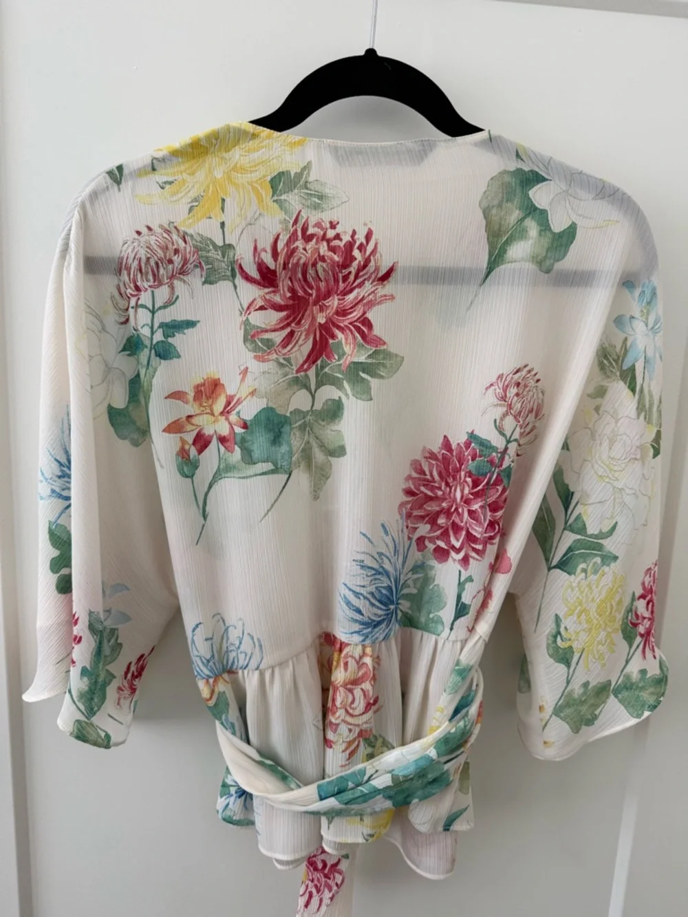 Zara Basic White Floral Tie-Front Blouse Large - Picture 3 of 3